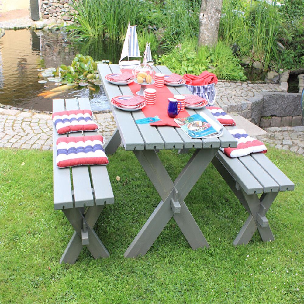 BENKESETT PLUS NOSTALGI BORD/2 BENKER 177CM GRÅBRUN