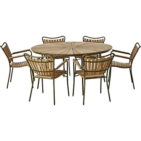 Kerteminde Ø150 teak havemøbelsæt med 6 stole - teak/grøn