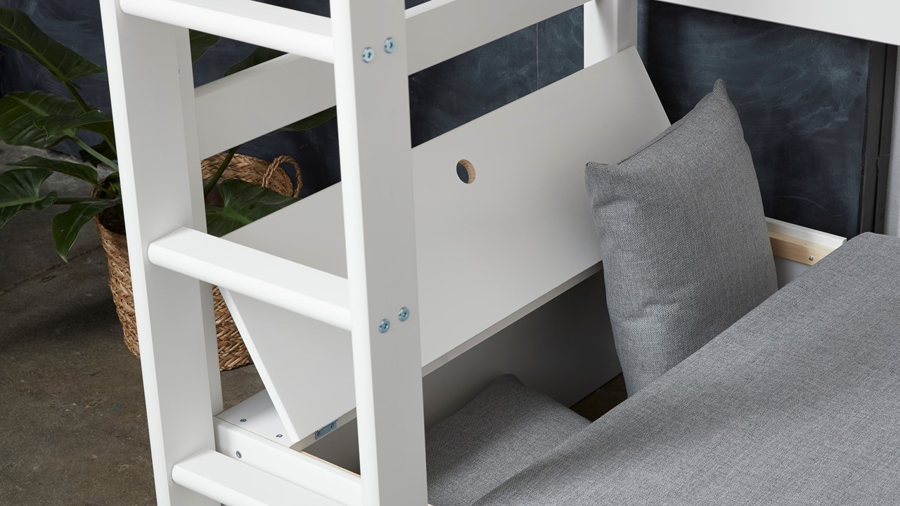 Hoogslaper Jip met bedbank en bureau wit/licht roze