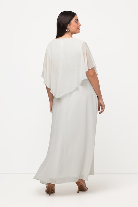 Brautkleid, Drapierung, V-Ausschnitt, Halbarm-Cape