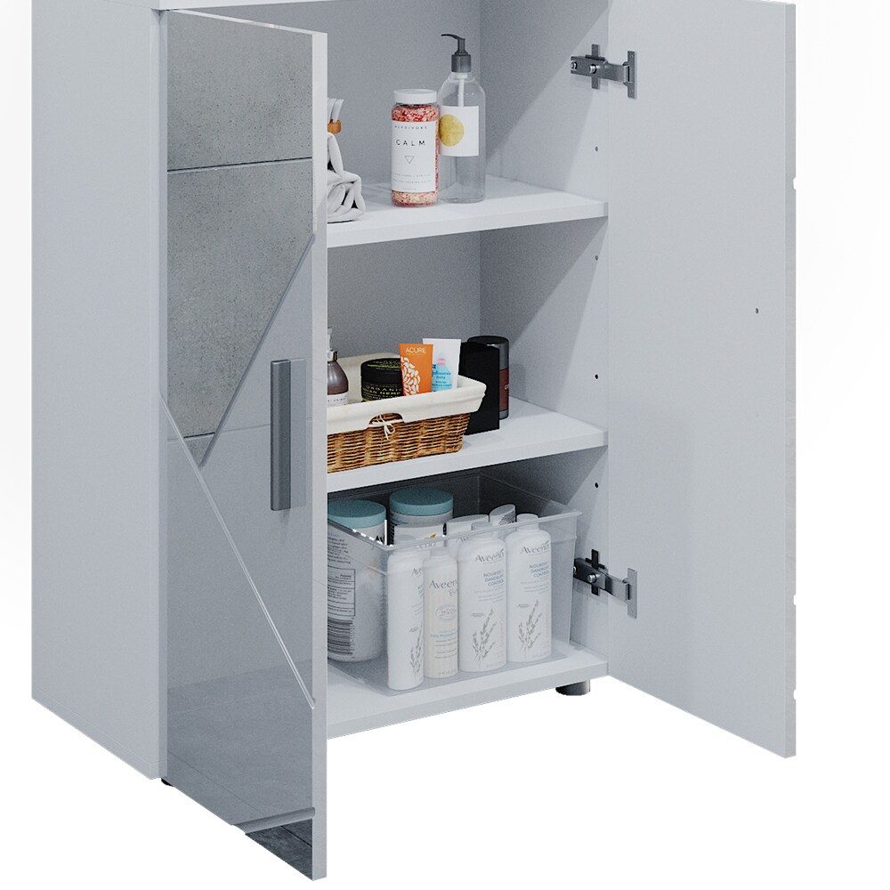 Vicco Spiegelbadschrank Kommode Badezimmermöbel Irma Weiß Hochglanz modern 60x81 cm Badezimmer Schrank Badmöbel Schranktür Schrankfach Ablage Aufbewahrung Dekospiegel
