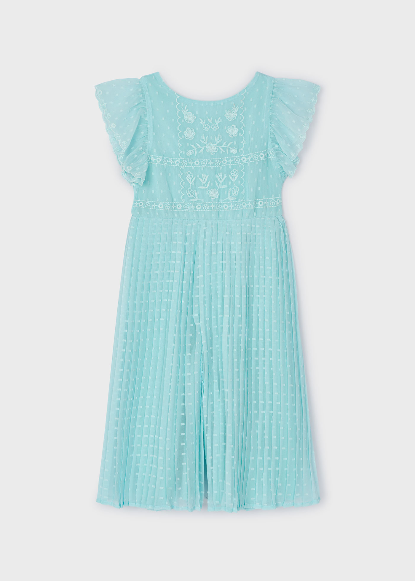 Macacão nude de chiffon com estampa de bolinhas para meninas