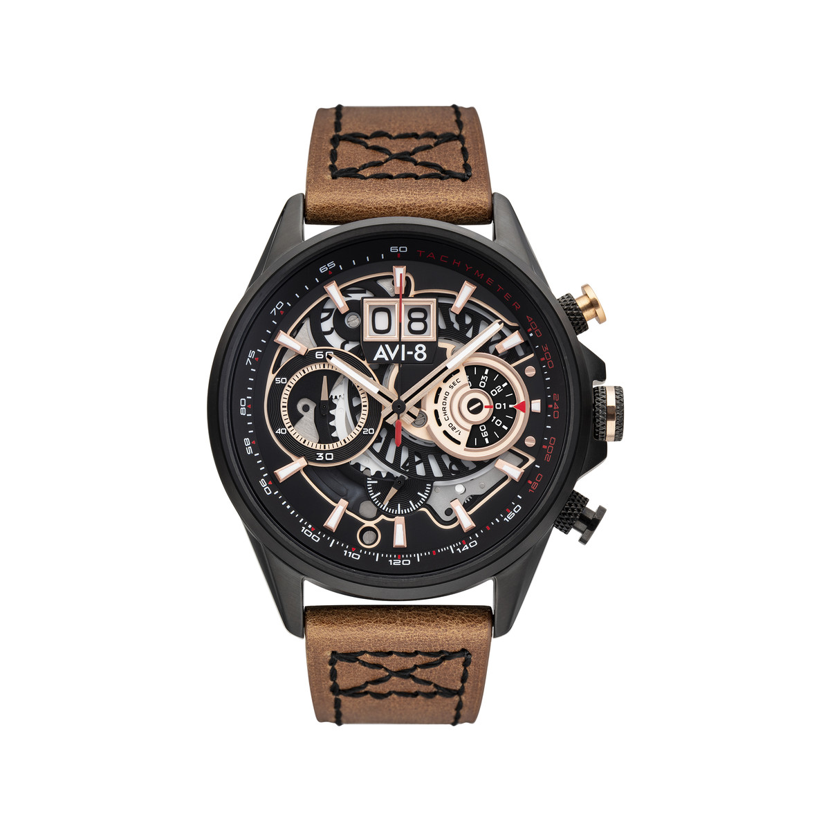 Montre AVI-8 homme chronographe acier noir cuir