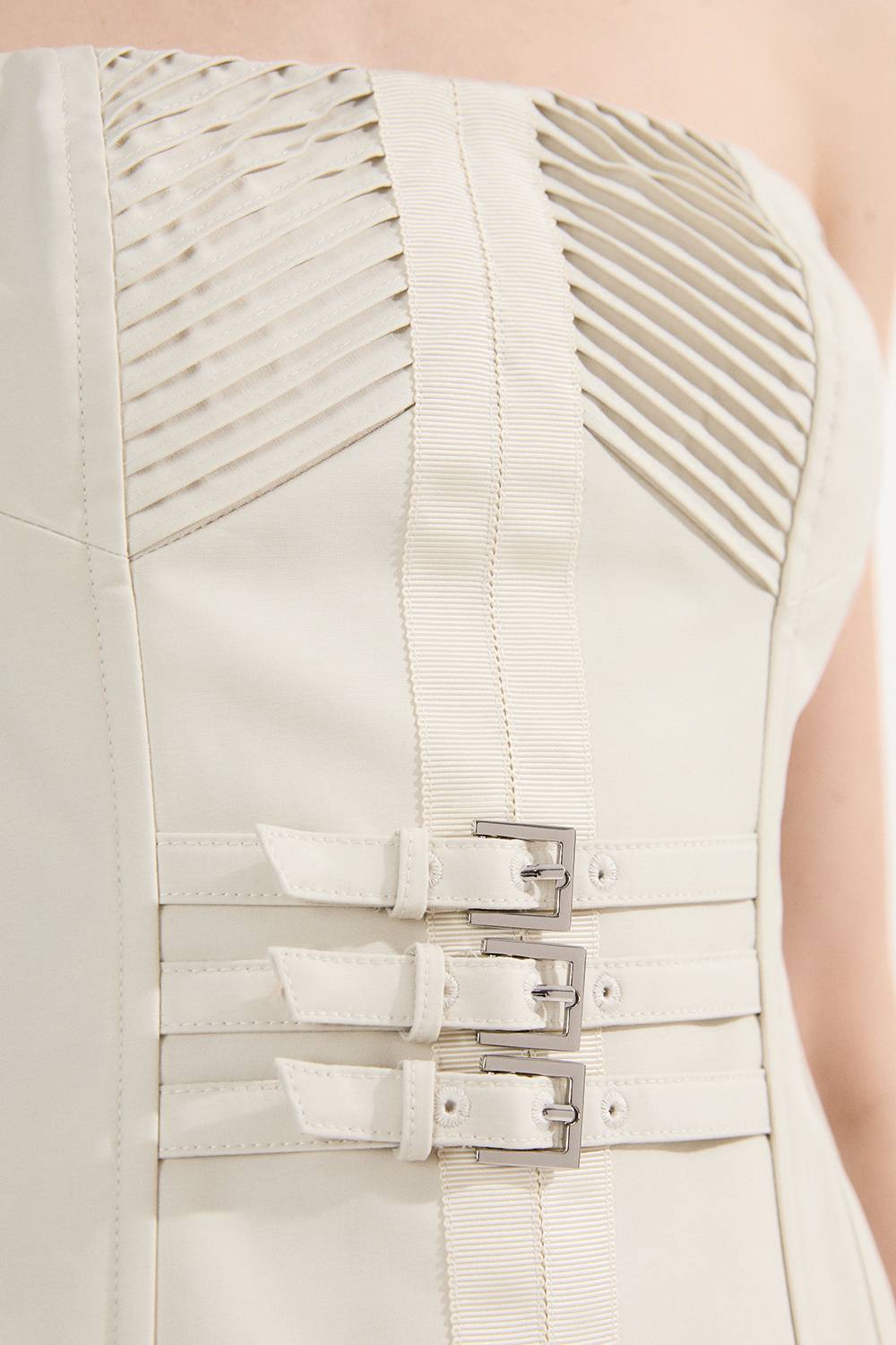 KarenMillen Collection d'archives – Corset bustier en coton structuré surpiqué avec ceinture en grosgrain