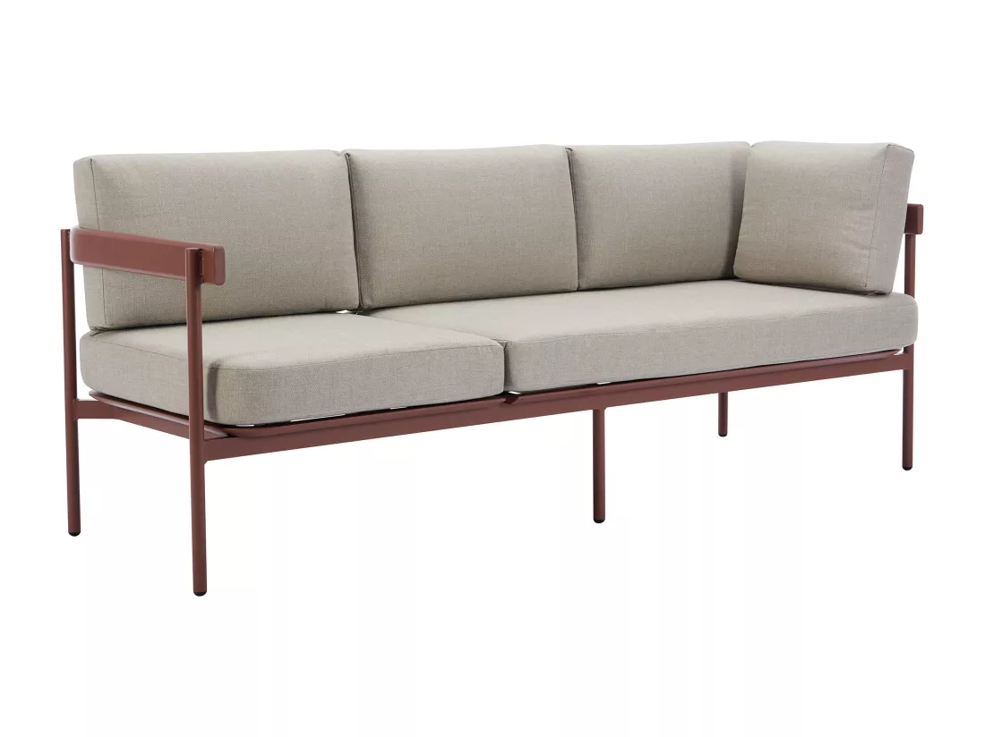 Salon de jardin modulable en aluminium : 1 canapé d'angle relevable + 1 table basse - Terracotta et coussins beige - LASTON de MYLIA