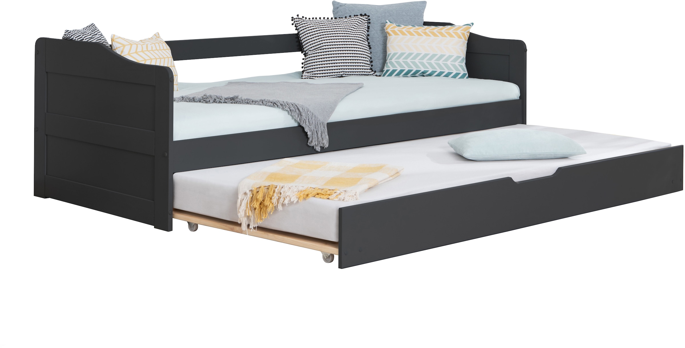 Ticaa Funktionsbett »Melinda, Daybett, Jugendbett, 2 Schlafplätze, Schublade auf Rollen« 90x200cm,  FSC®-zertifizierte Kiefer, 2 Rollroste, Massivholz