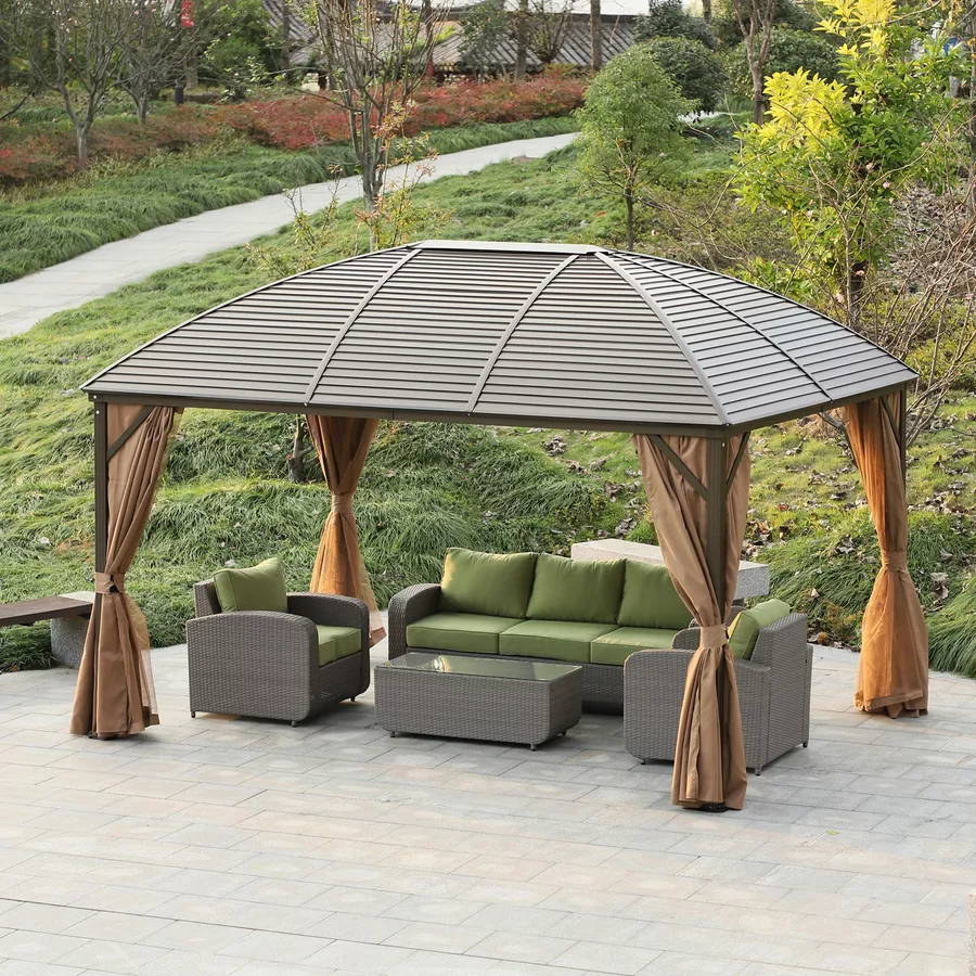 Outsunny Gartenpavillon mit 2 Laternenhaken bronze, braun