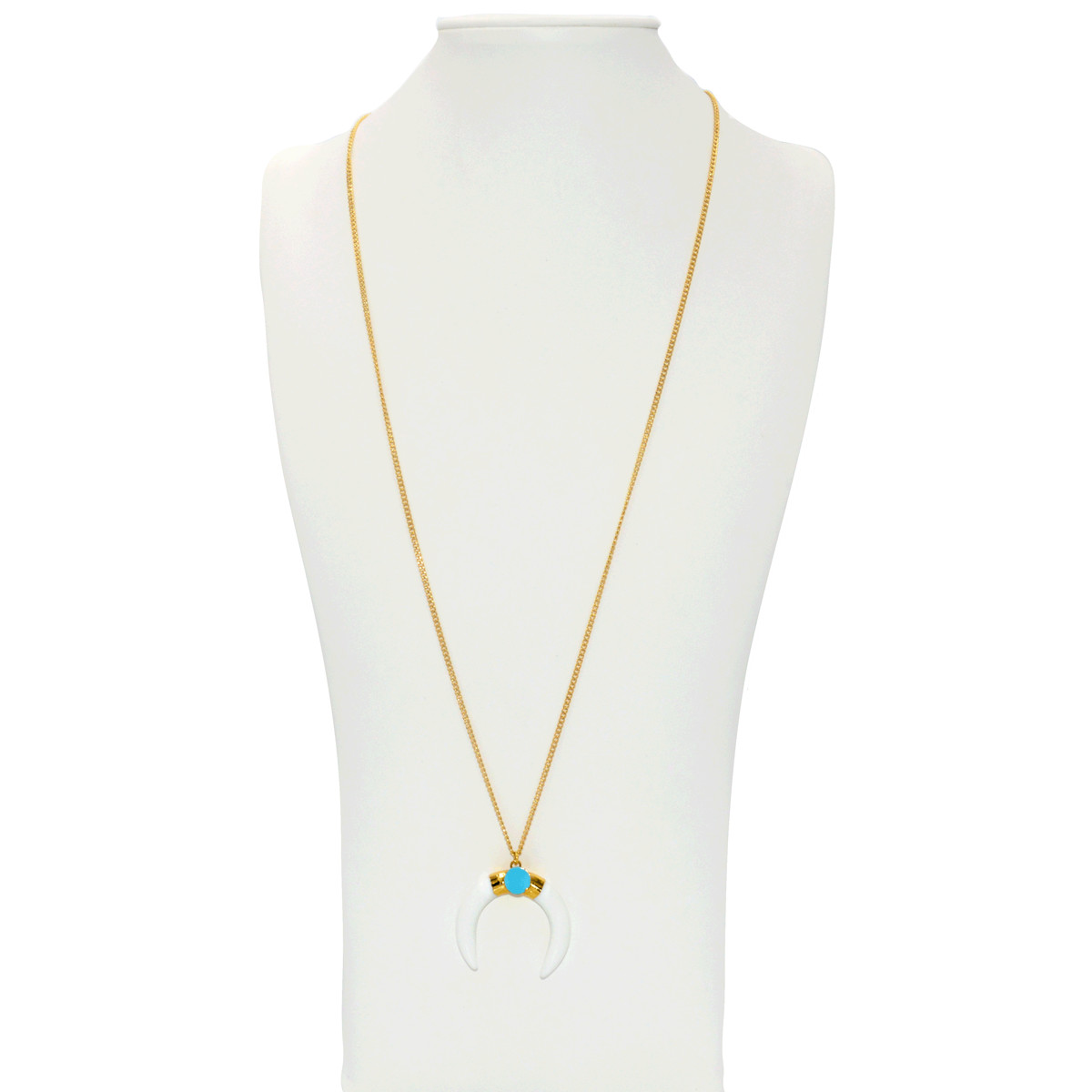 Sautoir corne en agate et turquoise- doré à l'or fin