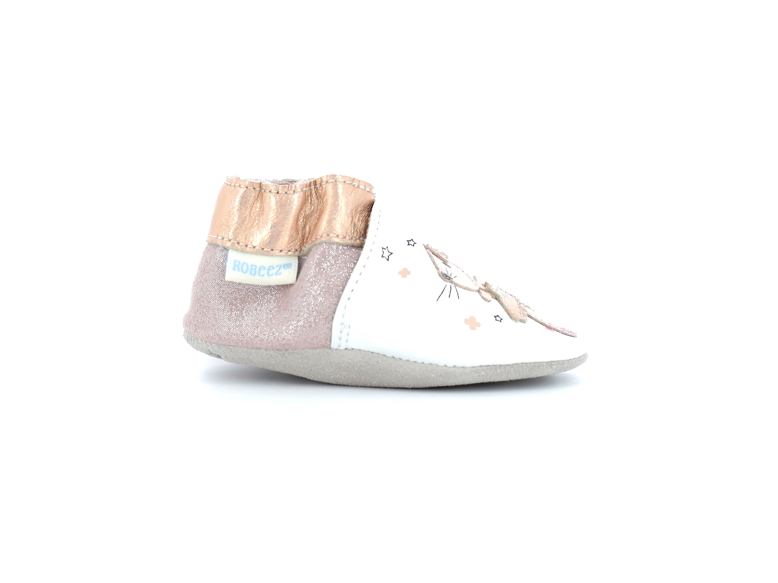 Robeez-DANCING MOUSE Cuir Blanc Rose