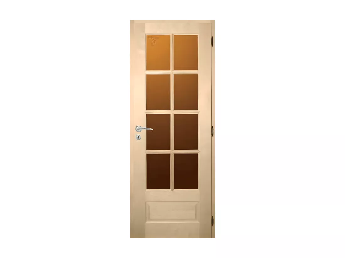 Porte nue, sans cadre, bois Bouleau : 8 carreaux, Traverse droite, 83 cm à recouvrement