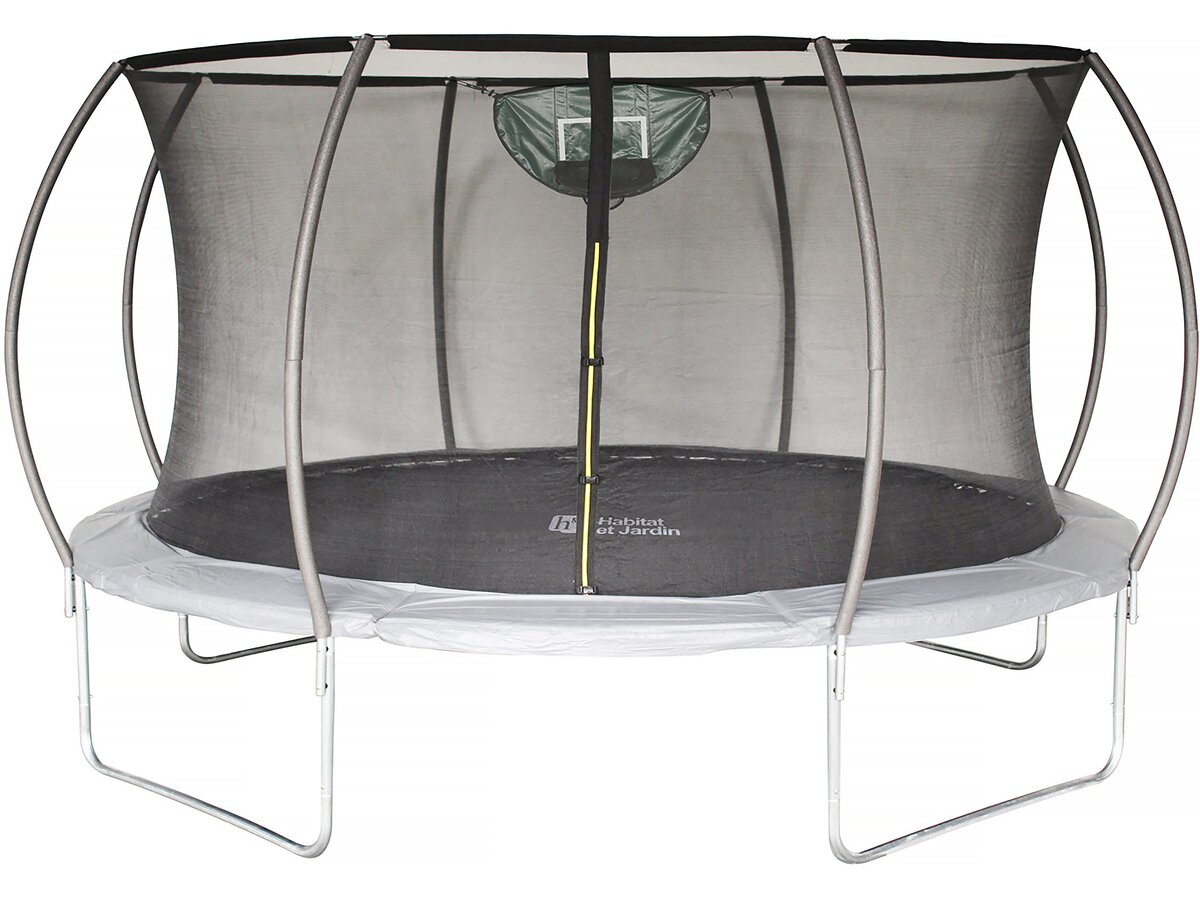 Trampoline avec filet intérieur et panier de basket 