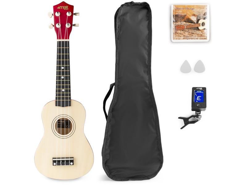 MAX Ukulele UKEY Set Soprano Natural 21 Zoll Sopranukulele mit Tasche und Zubehör