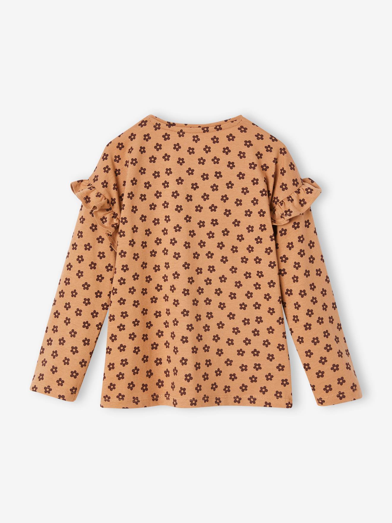 Camiseta infantil listrada branca clara com mensagem e mangas com babados.