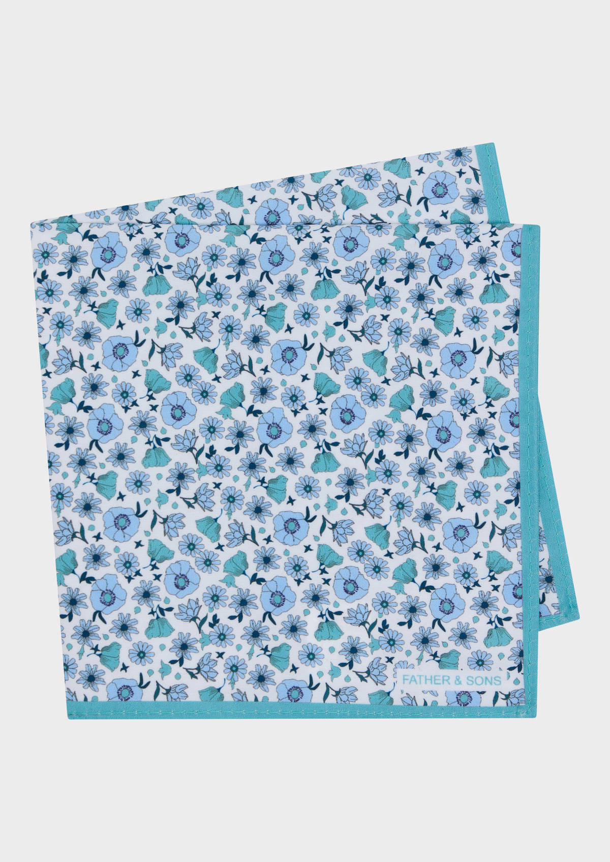 Pochette blanche à motif fleuri vert d'eau et bleu