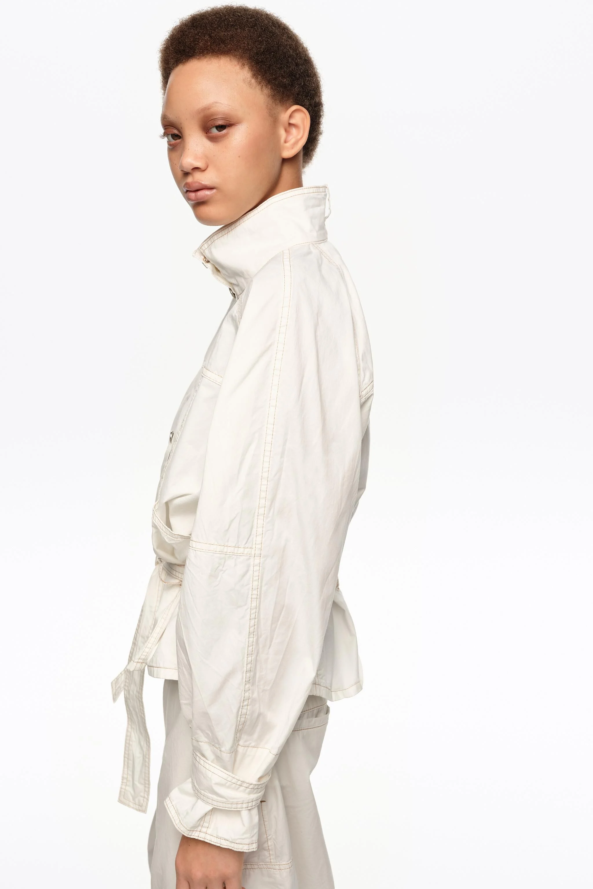 Jaqueta oversized de algodão lavado off-white