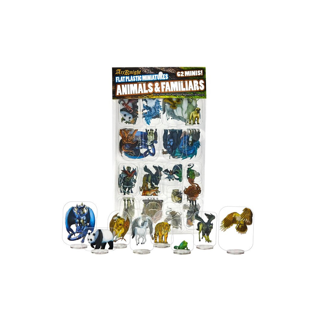Flat Plastic Miniatures - Animals and Familiars - 62 Pieces