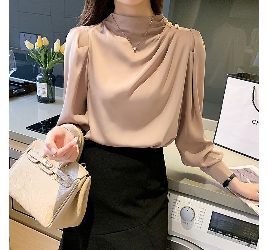 Janunu - Blouse met geplooide hals en effen plooien