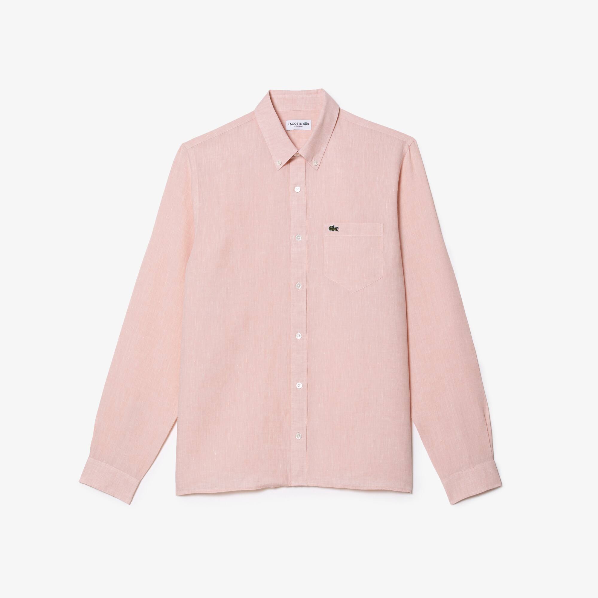 Chemise homme Lacoste en lin Manches Longues - Rose - Lacoste - Homme
