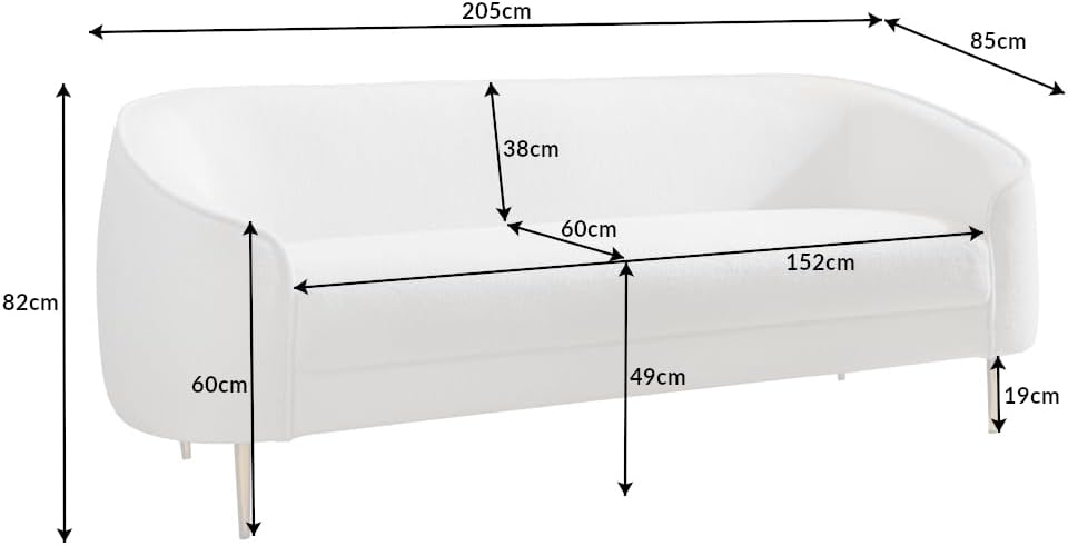 riess-ambiente.de Design 3er Lounge Sofa Diva 205cm weiß Bouclé 3-Sitzer Metallfüße Gold