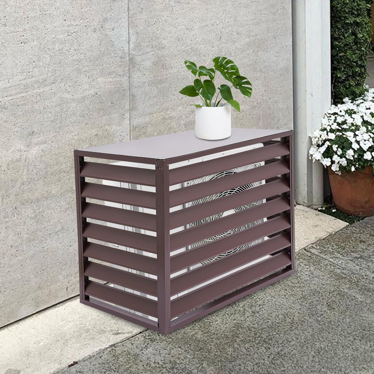 Klimaanlage Abdeckung, 110 x 60 x 80 cm, Wärmepumpe Verkleidung, Abdeckung Klimaanlage Außengerät, Schutz für Außengerät (Kaffeefarben)