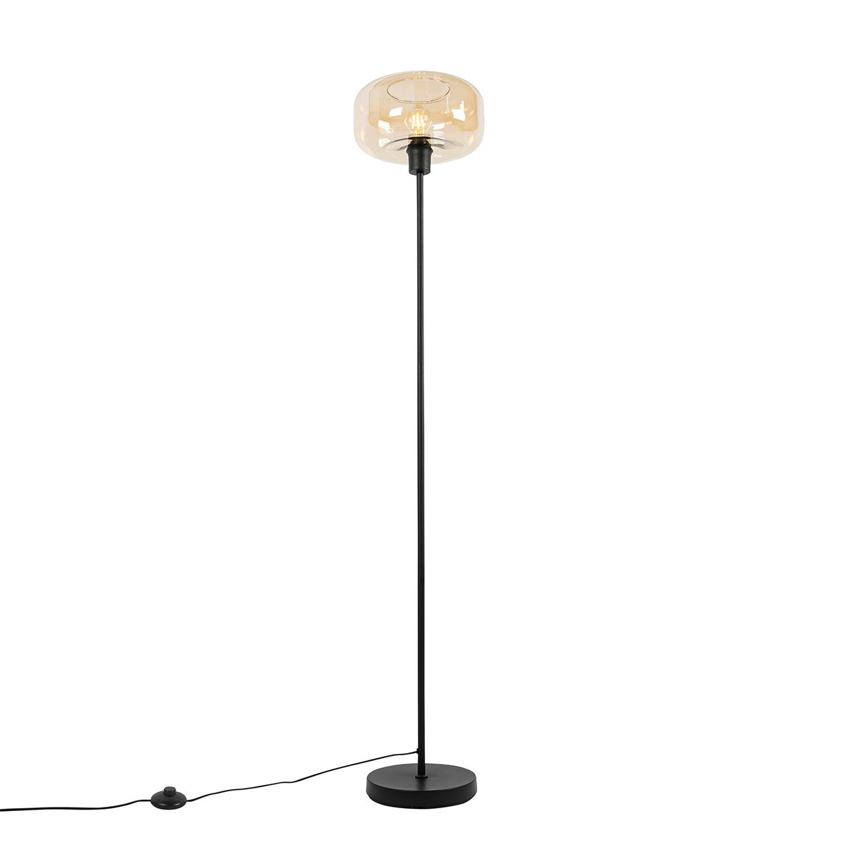 Art deco vloerlamp zwart met amber glas - Bizle