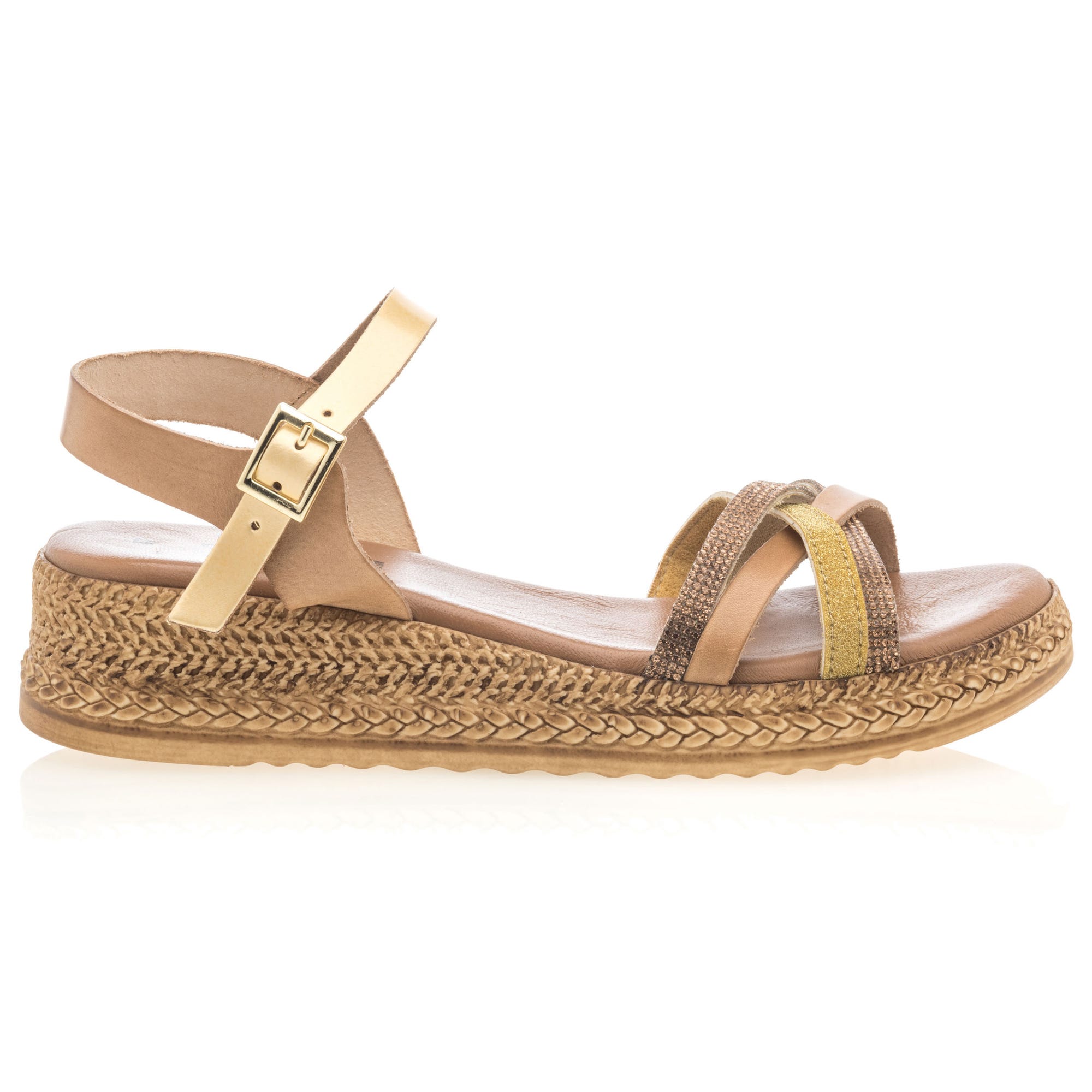 Sandales à talon compensé Femme en cuir or