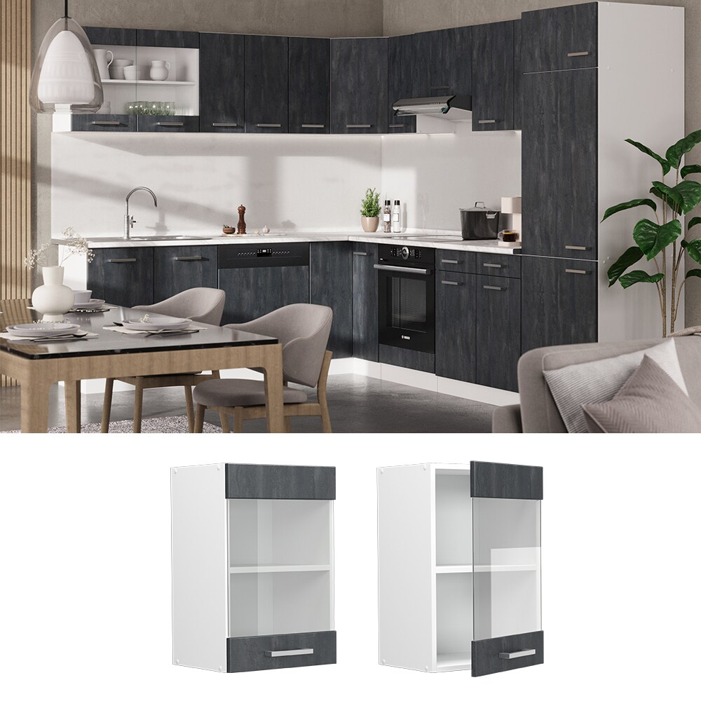 Vicco Hängeglasschrank R-Line Schwarz Beton Weiß 40 cm