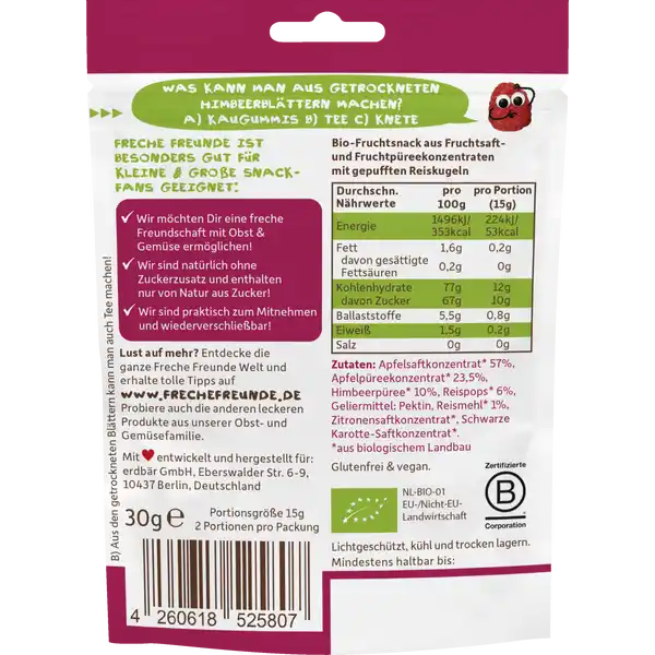 Bio Fruchtgummi Apfel-Himbeere mit Reispops