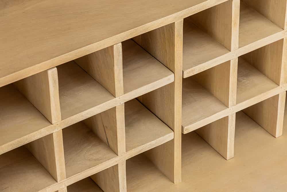 Design Barschrank ART DECO 140cm weiß gekälkt Mangoholz 3D-Front