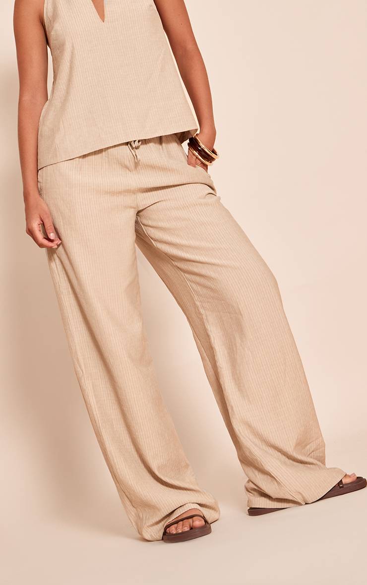 Gris Pierre Ensemble Coordonné Pantalon Large À Rayures Tissé Avec Cordon De Serrage