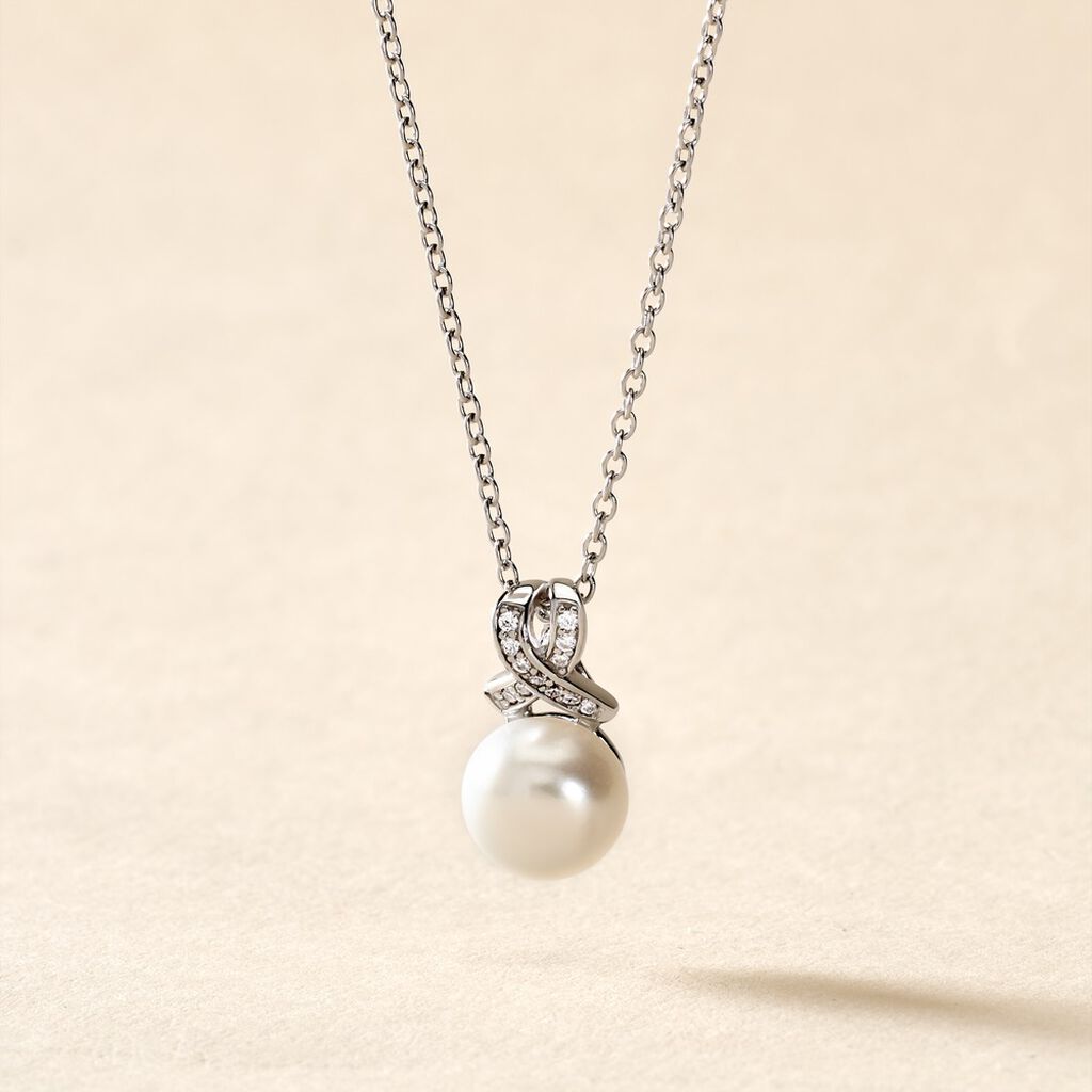 Collier Sathine Argent Blanc Perle De Culture Et Oxyde De Zirconium