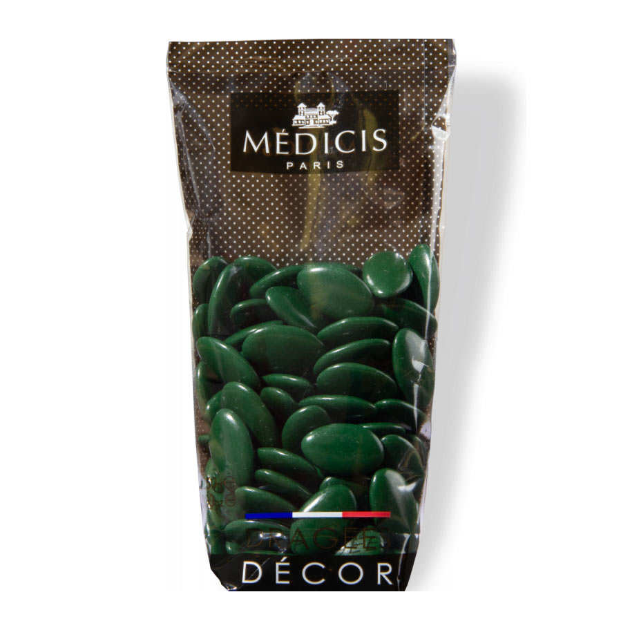 Dragées décor au chocolat noir 70% Vert Oxford