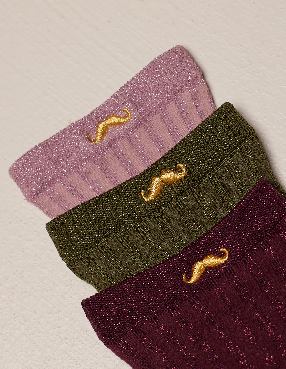 Pack de 3 Chaussettes - Côtelé Rose, Kaki et Bordeaux