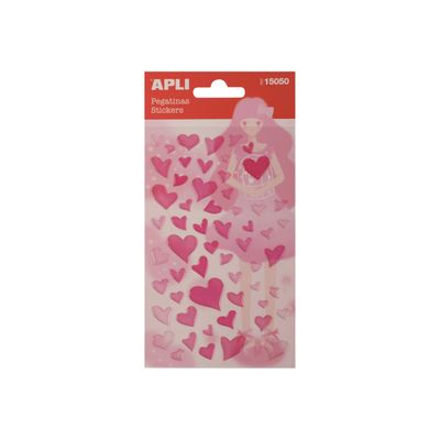 APLI kids - Stickers adhésifs - 56 pièces - cœurs roses et paillettes