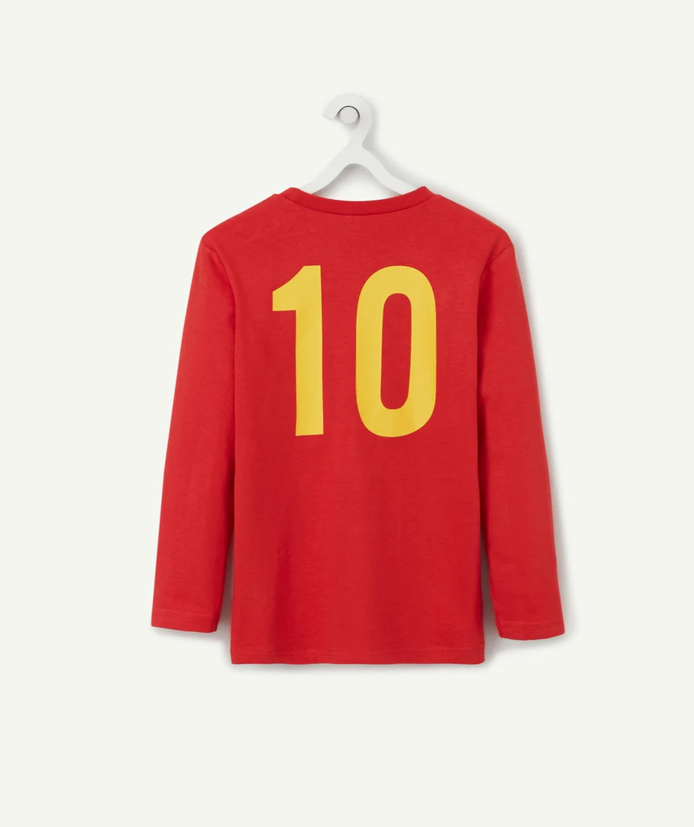 T-SHIRT GARÇON EN FIBRES RECYCLÉES ROUGE THÈME FOOTBALL