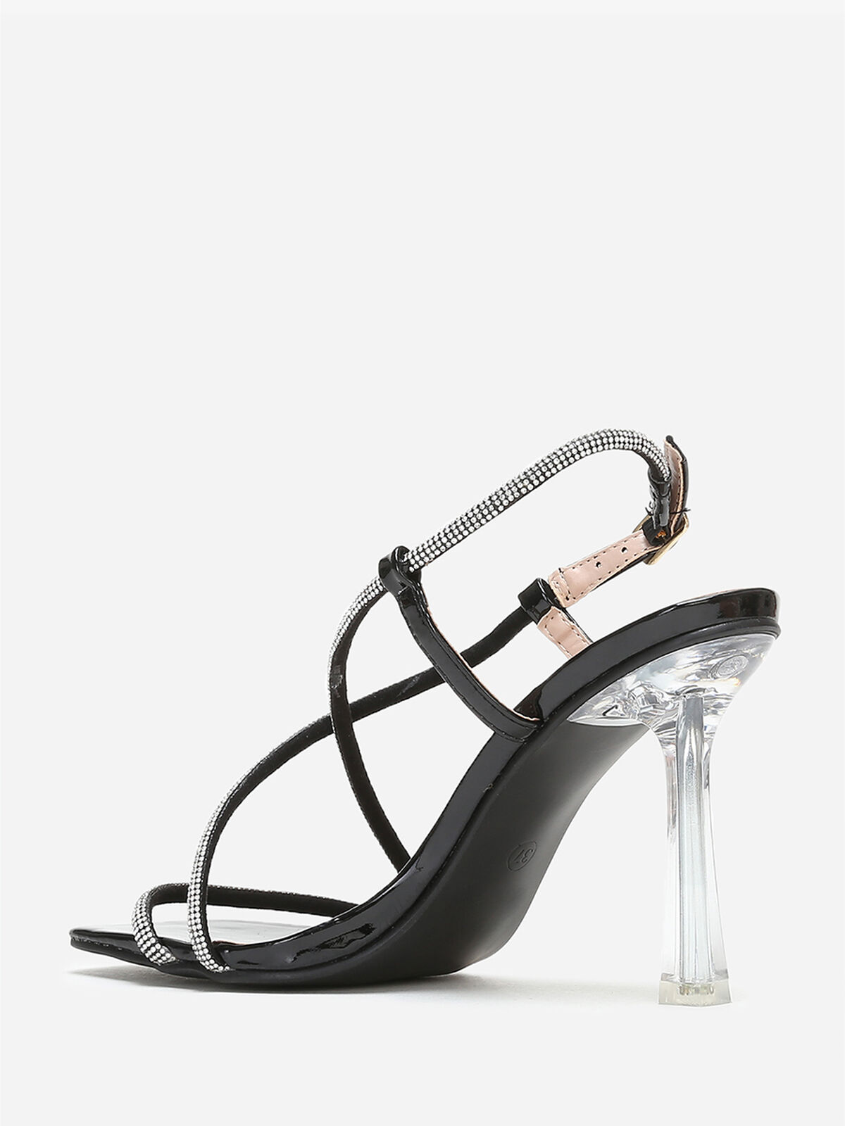 Sandales à talon transparent et strass- Noir