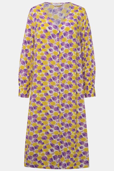 Maxikleid, A-Line, Allover-Print, V-Ausschnitt, Knopfleiste