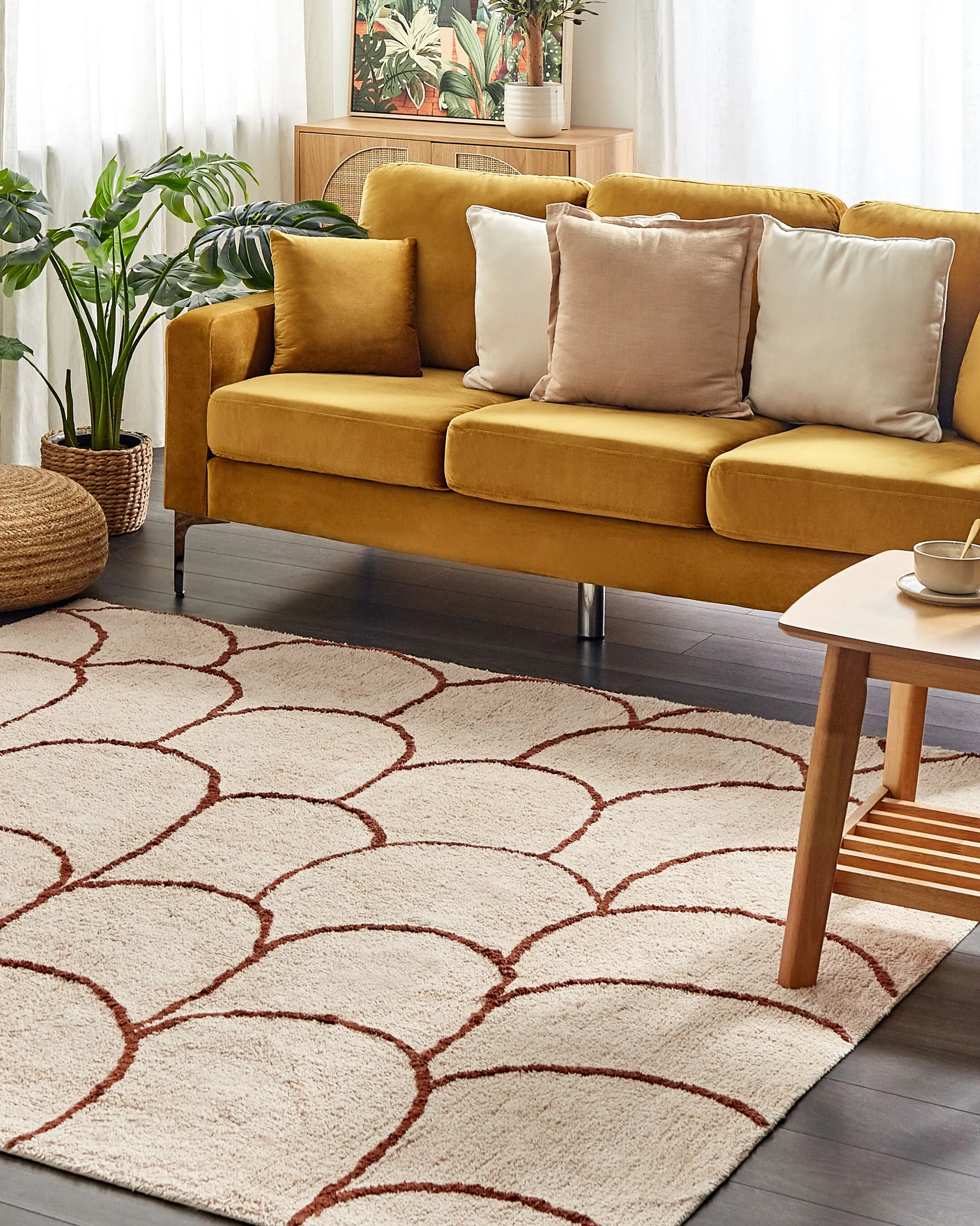 Vloerkleed AVDAN Beige 200 x 200 cm Katoen