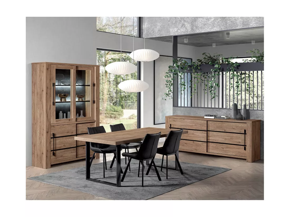 NILLA - Vitrine 4 Portes Aspect Bois avec Eclairage Led