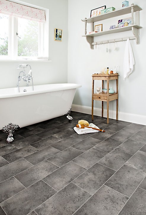 Rouleau PVC Ecofloor carrelage gris L.4 m (vendu au m²)