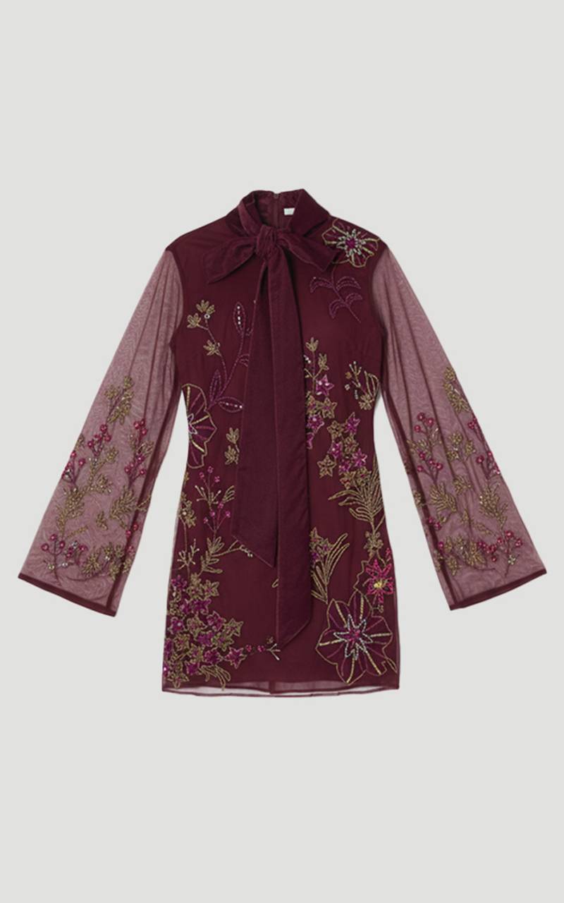 KarenMillen Robe Mini en Organdi Tissé Ornée d'Appliqués Floraux