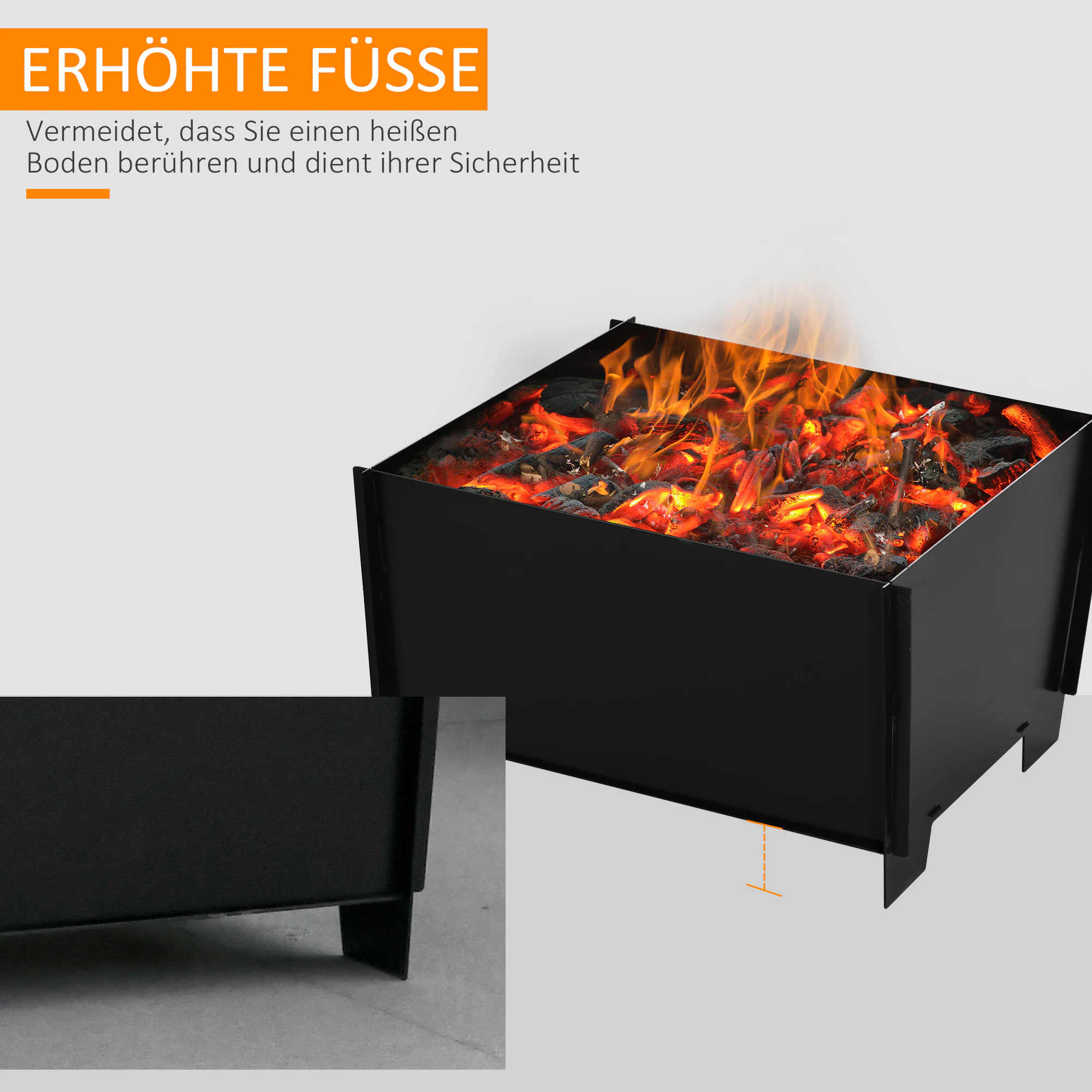 Outsunny Feuerschale mit Standfüßen schwarz 50L x 50B x 30H cm