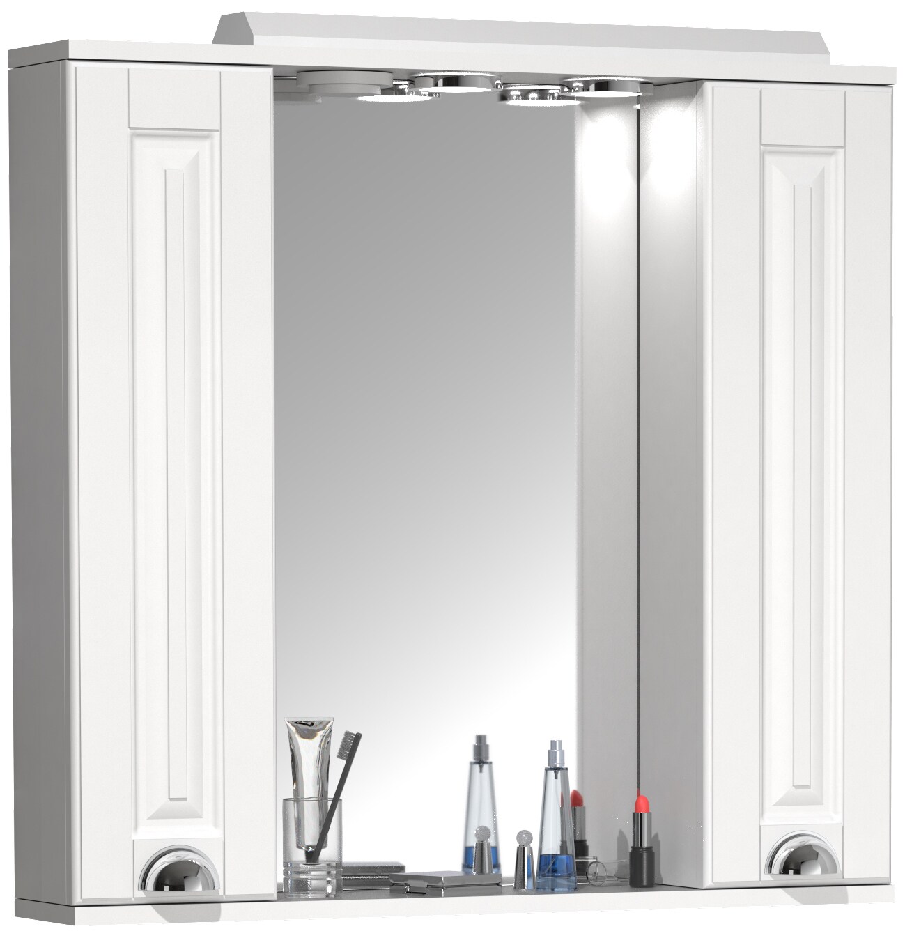 VCM Badspiegel Wandspiegel 75 cm Hängespiegel Spiegelschrank Badezimmer Landhaus Drehtür Beleuchtung Casalo XL