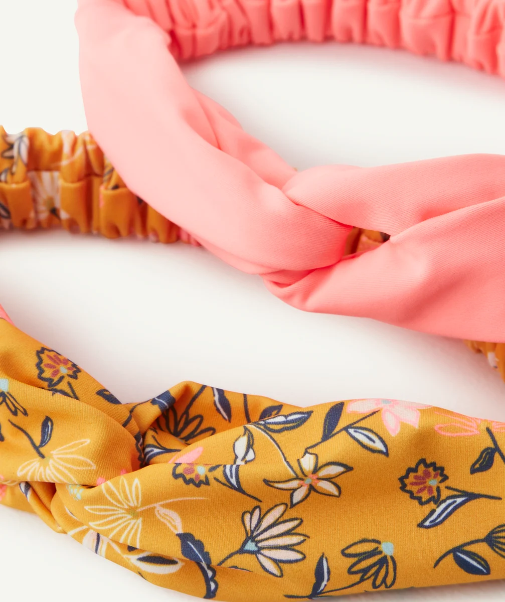 LOT DE 2 BANDEAUX FILLE EN MATIÈRE MAILLOT DE BAIN ROSE ET FLEURI