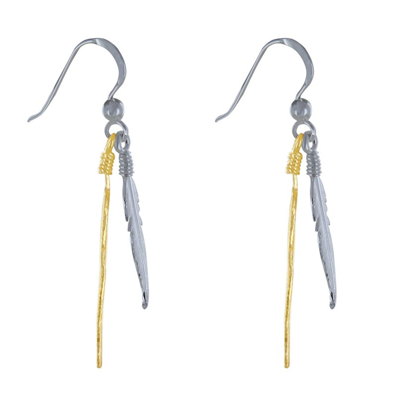 Boucles d'Oreilles Argent et Argent Doré Deux Plumes