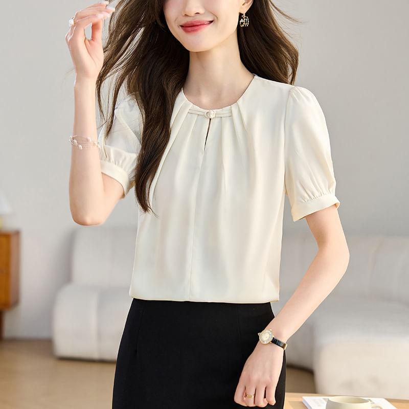 EFO - Blouse met korte mouwen en gerimpelde kikkerknopen