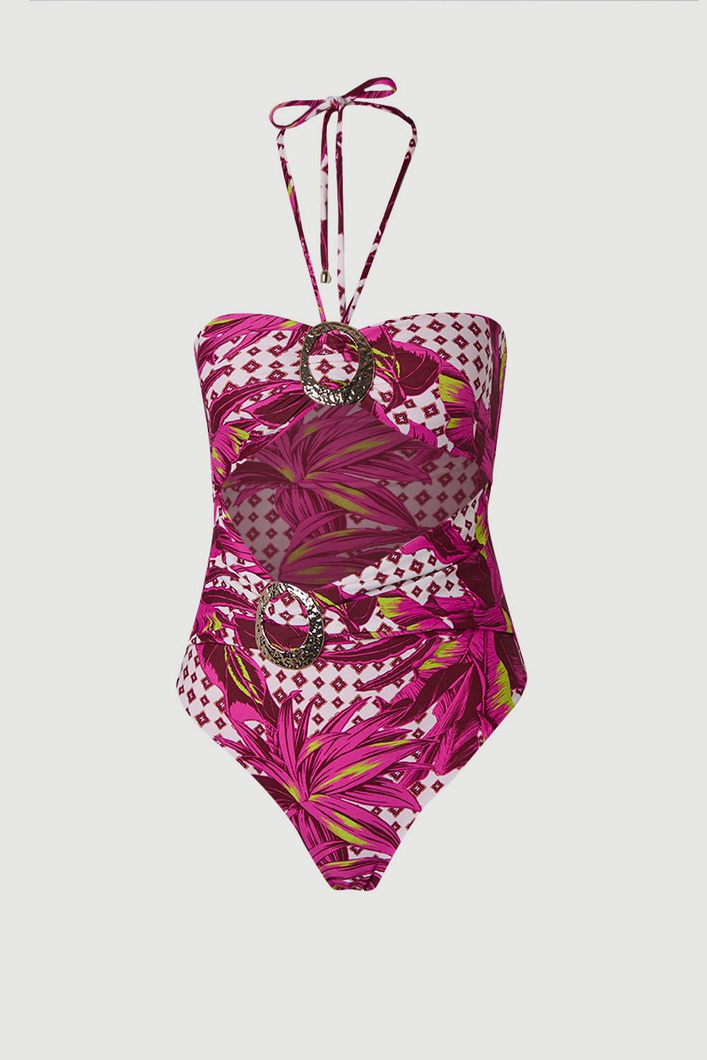 KarenMillen Maillot de Bain à Découpes avec Détails de Garniture Métallique Tropicale