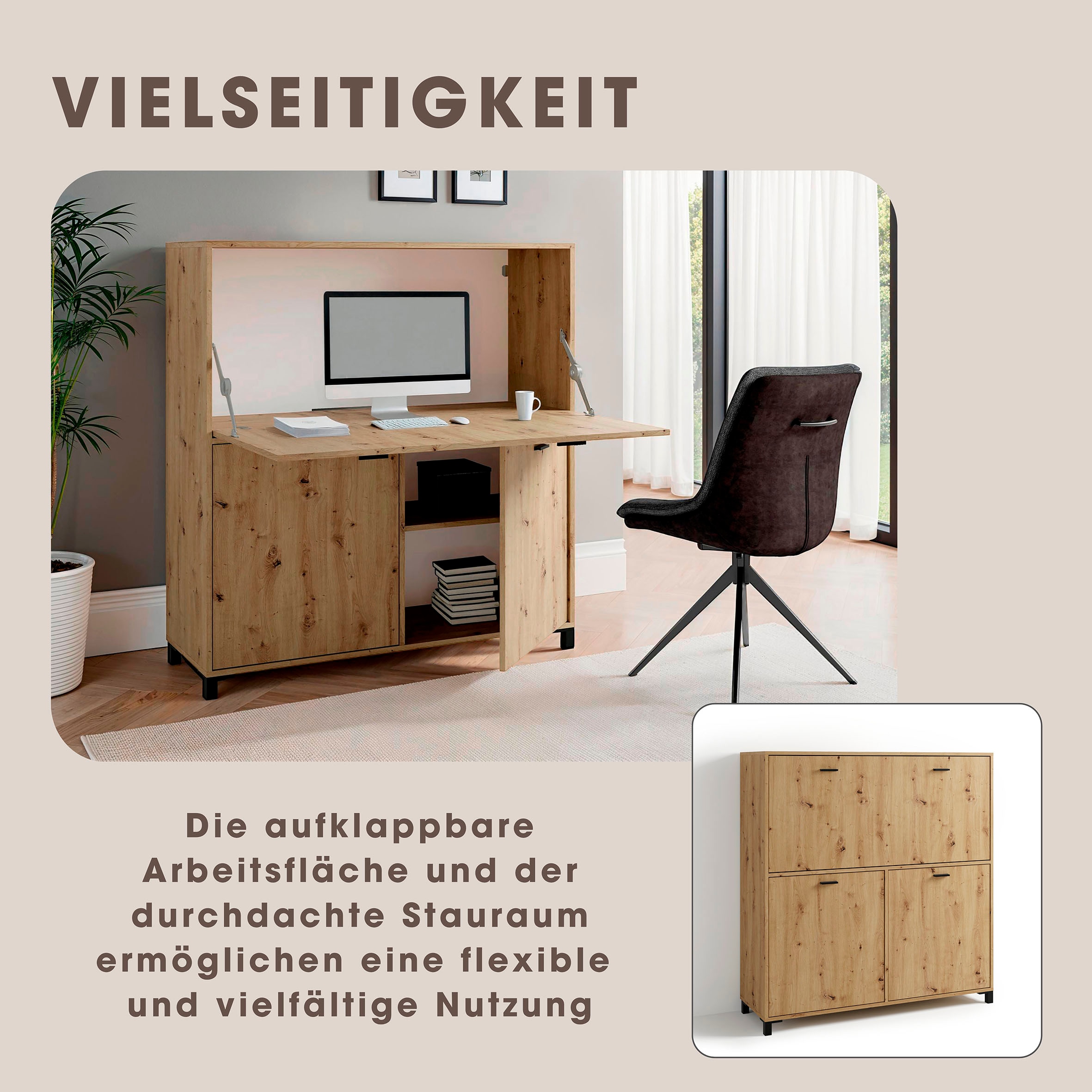 byLIVING Sekretär »Montana« platzsparende Arbeitslösung mit viel Stauraum, Breite 120 cm