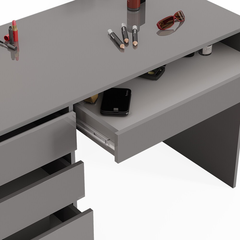 Vicco Schminktisch Frisiertisch Frisierkommode Sherry Grau 120x75 cm modern Schlafzimmer Kommode Schublade Ablage Aufbewahrung Kosmetiktisch Make-Up-Tisch Hochglanz