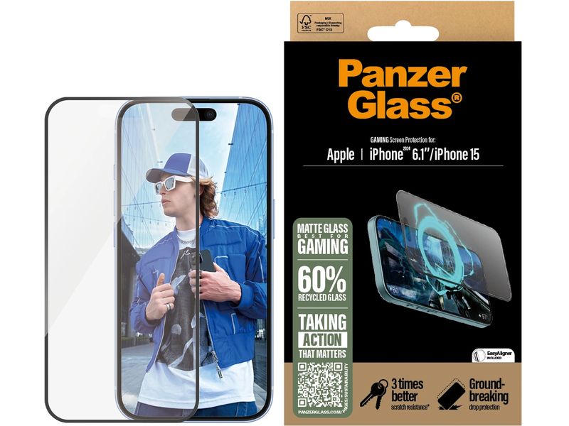 Panzerglass Displayschutz Ultra Wide Fit Gaming iPhone 15/1 Gaming-Display-Schutzfolie für das Apple iPhone 16